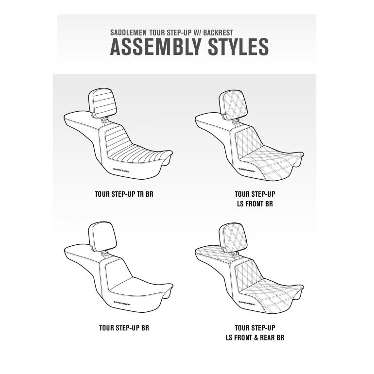 2008-2024 FLHR, FLHT, FLHX, FLTR Tour Step-Up™ Seat with Rider Backrest Front & Rear LS